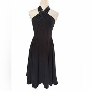 Halston Heritage Gold Accents Strapless Black Halter Dress